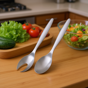Salad Cutlery <b>Set</b> 6 <b>Pc</b> Metal Stainless Steel Serving Spoons Forks For Salad Bar Kitchen Use - Product Image 3