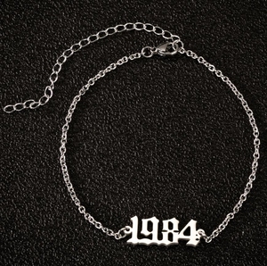 1980-2000 regalo de cumpleaños 18K oro plateado Acero inoxidable antiguo inglés año de nacimiento número tobillera pie joyería para mujer - Product Image 2