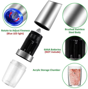 Ensemble moulin à <span class=keywords><strong>poivre</strong></span> et à sel électrique automatique à gravité, à épaisseur réglable, alimenté par batterie, avec lumière LED - Product Image 3