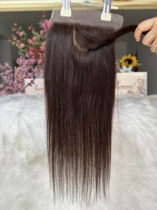 <span class=keywords><strong>Capelli</strong></span> vergini europei 5x5 chiusura a Base di seta morbido marrone scuro Topper a 130% densità per le donne che integrano il sistema 5x5 Mesh - Product Image 3