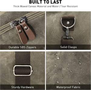 더플 방수 왁스 칠 캔버스 정품 가죽 주말 하룻밤 빈티지 여행 핸드백 휴대 가방 - Product Image 2