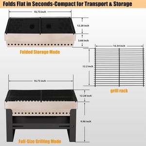 Parrilla Portátil de Carbón para Exteriores, Resistente al Viento, con Encendido Automático |   Soporte Plegable de Hierro para Barbacoa, Ideal para Campamentos y Picnics - Product Image 4