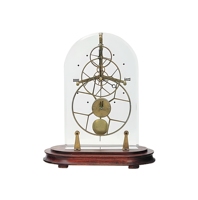 Horloge de bureau/table mécanique squelette en laiton antique de style français avec support en verre, boîtier en verre, visible pour observer le mécanisme