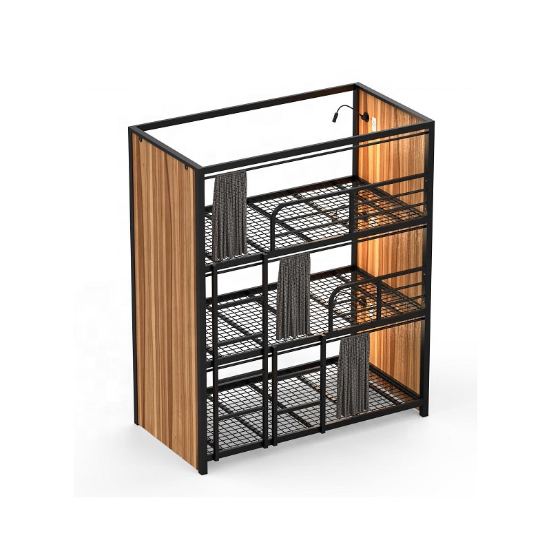 Steel frame hotel and hostel 3 desker and tiers capsule triple bed bunk bed capsules with stair and desk