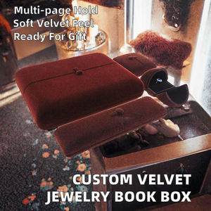 Collection de boîtes à bijoux en velours rouge vin de luxe, design à double couvercle pour bague, pendentif, bracelet, emballage idéal pour une demande en mariage - Product Image 2