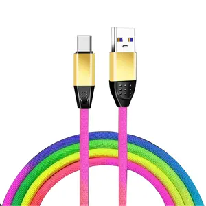 Colorful Design 5V 2.1A Rainbow Fabric USB Cable Data Cable for iPhone for Android