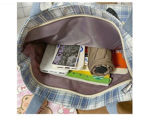 Bolso de mano informal de <span class=keywords><strong>Anime</strong></span> japonés para mujer, bandolera con lazo colorido a cuadros de gran capacidad - Product Image 6