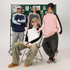 Sudadera con Capucha de Invierno, Estampada, con Logotipo Personalizado Bordado, de Algodón Grueso, Estilo Color Block, Talla Grande - Product Image 1