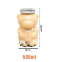Bouteille de boisson froide de thé au lait PET transparente en forme d'ours 500ML vide avec bouchon en aluminium bouteille de boisson jetable à vendre