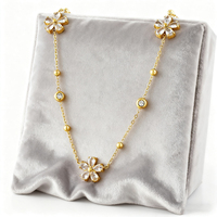 Ensemble de bijoux ajustable en or pour femmes Fatingna, en acier inoxydable, fleur avec pierre en zircon, comprenant collier, boucles d'oreilles, bracelet