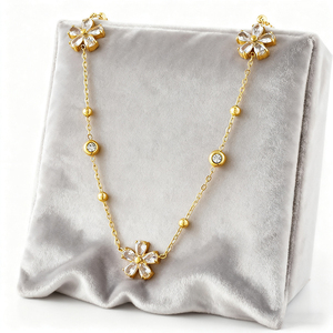 Ensemble de <span class=keywords><strong>bijoux</strong></span> ajustable en or pour femmes Fatingna, en acier inoxydable, fleur avec pierre en zircon, comprenant collier, boucles d'oreilles, bracelet - Product Image 3