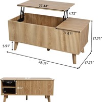 Tables basses relevables DISHI avec boîte de rangement latérale dissimulée, table basse en bois cannelé pour petit espace
