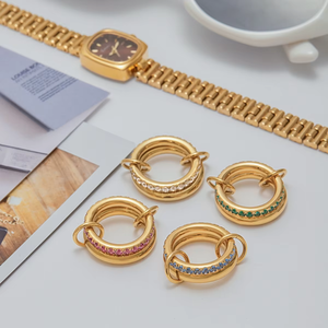 N & S Bague élégante double couche en acier inoxydable or 18K Zircon blanc <span class=keywords><strong>Pierre</strong></span> <span class=keywords><strong>précieuse</strong></span> Taille 7 Bijoux de mode classiques empilables pour cadeaux - Product Image 4