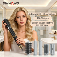 Secador de Pelo Binwang 6 en 1 de 1400W de Alta Velocidad, 110000rpm, Profesional, Iónico, Rizador Automático, Peine Alisador, Estilizador de Aire Plegable para Hotel