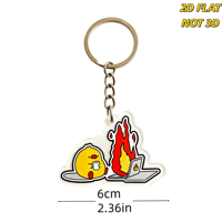 Porte-clés en acrylique 'Chick & Burning Laptop' avec oiseau jaune mignon et café entouré de flammes, accessoire humoristique anti-stress pour le travail