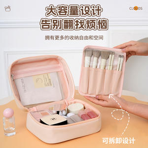 Sac à cosmétiques Beilian, grande capacité, trousse de maquillage de voyage, organisateur de rangement portable pour voyage, beige rose cyan - Product Image 4