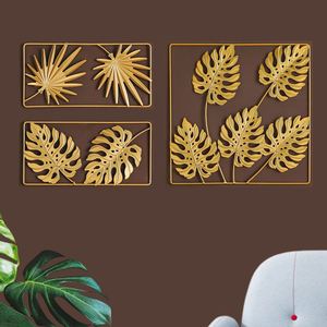 Modern Metal <b>Leaf</b> Wall Decoration Iron Palm <b>Leaf</b> with Frame Hanging <b>Art</b> Crafts Wall Decor for Home Living Room Bedroom - Product Image 1
