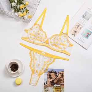 Flower Embroidered Color 2 Piece <strong>Bra</strong> <strong>and</strong> <strong>Panty</strong> Femme Hot Transparent Women Sexy Lingerie Set - Product Image 4