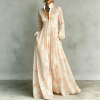 Robe longue à imprimé floral, col montant, coupe trapèze, taille empire, tissu tissé respirant, robes décontractées pour tous les jours