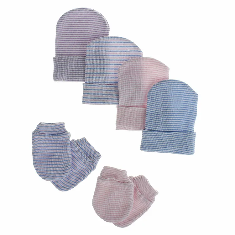 A1735 recién nacido 2 unids/set guantes feto sombrero de invierno trajes para bebés Gorro Mitten tapa sombrero de la raya del bebé sombreros guantes conjuntos