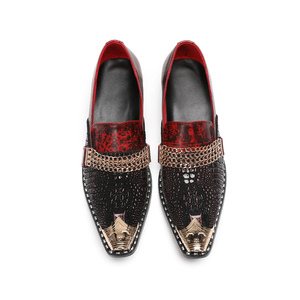 NA1013 Scarpe da Uomo in Pelle di Lusso Stile Italiano, Scarpe con Punta Dorata Personalizzata, Slip-on Nere e Rosse per Feste/Matrimoni - Product Image 3