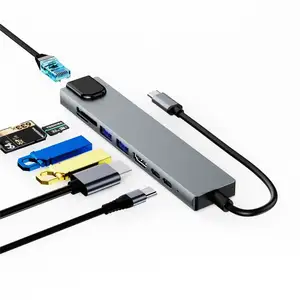 Hub USB en aluminium 8 en 1 Type C Hub USB 3.0 Adaptateur multifonction pour MacBook Pro iPad Dell XPS USB C Hub