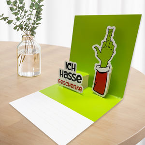 Alemania única sonrisa Chch Navidad diseños Pop up tarjeta de felicitación 3D Ich Hasse Geschenke <span class=keywords><strong>Grinch</strong></span> Navidad tarjetas con sobre - Product Image 6