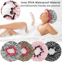 Logo personnalisable Bonnet de douche de salon de spa réutilisable pour femmes Bandeau élastique Bande dessinée PE écologique pour le nettoyage