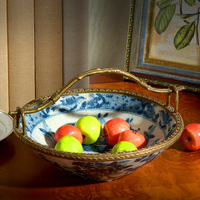 Panier à fruits en porcelaine antique européenne, céramique, laiton, luxe, décoration d'intérieur pour la maison, l'hôtel, la villa