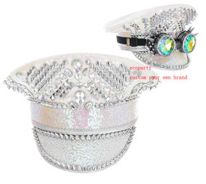 Edoparty donne uomini Steampunk cappello con rivetto Queen paillettes Burning capitano sergente Rave Festival addio al nubilato parte cappello - Product Image 1