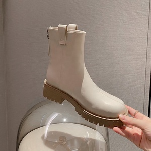 2023 hiver dames bottes courtes fermeture éclair bout rond couleurs unies gros talons bas cuisse haute femmes bottes au genou - Product Image 3