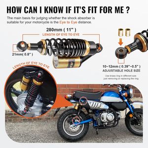Amortisseurs arrière réglables à air ZCLH 11" 280mm (paire) pour Yamaha, <span class=keywords><strong>Suzuki</strong></span>, Kawasaki, Go Kart, <span class=keywords><strong>Scooter</strong></span> <span class=keywords><strong>50</strong></span>-110cc - Product Image 2
