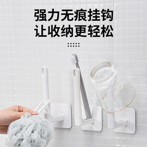L Type Traceless <b>Hooks</b> Wall Mounted Plastic Strong <b>Adhesive</b> For Bathroom Household Use 5-10kg Load Capacity - Product Image 2