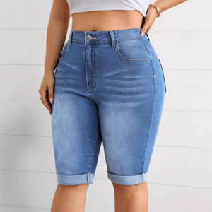 European and American plus high <b>waisted</b> <b>elastic</b> denim flared cropped pants for comfortable summer - Product Image 6
