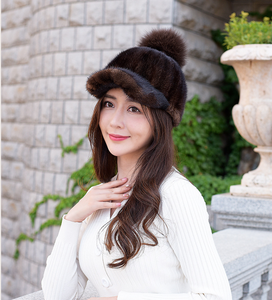 Chapeau en fourrure de vison authentique pour femme CLN111306, chaud pour l'hiver, 100% fourrure de renard, pompon en fourrure de vison véritable pour femme - Product Image 5