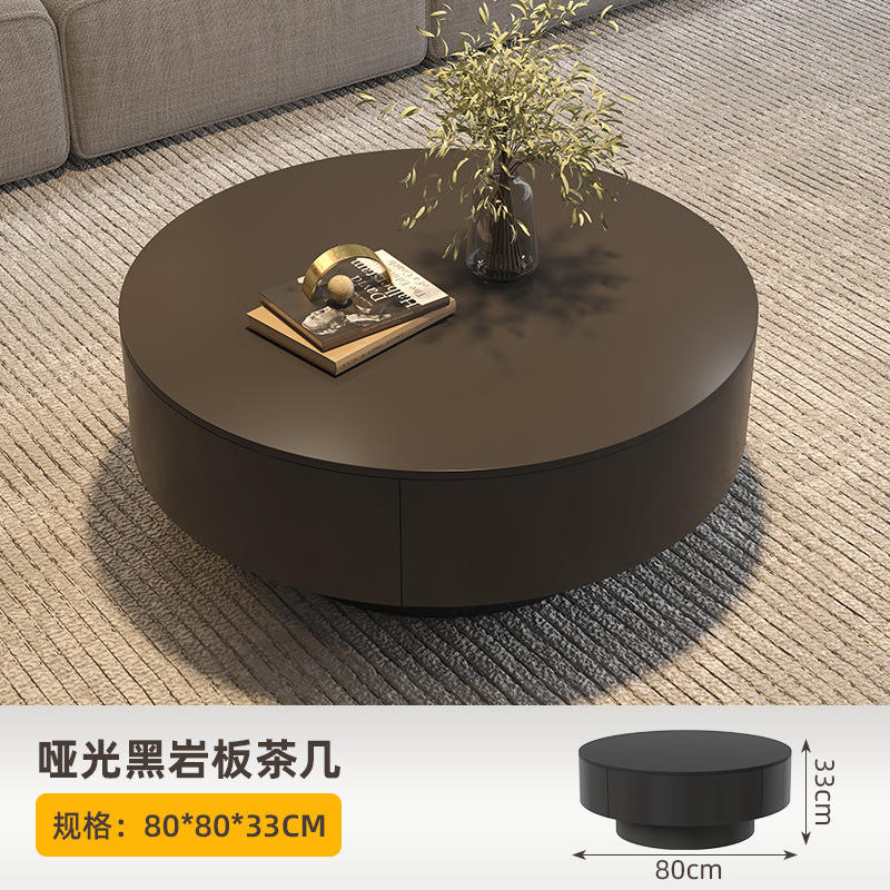 Mesa de centro con tablero negro mate [80cm] y doble cajón.