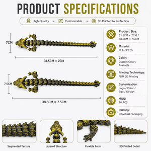 Figura de Dragón Impresa en 3D, Serpiente de Juguete con Segmentos Articulados, Modelo de Reptil para Estimulación Sensorial, Decoración de Estantes y Regalos Originales - Product Image 2