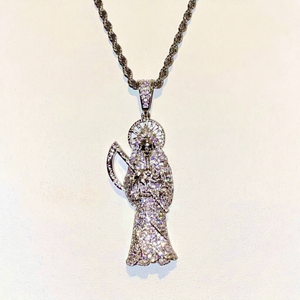 Collar con Colgante de Ángel Personalizado con Diamantes CZ AAA, Colgante Religioso de Santo, Chapado en Oro Blanco, Joyería Hip Hop, Fabricación Personalizada - Product Image 1
