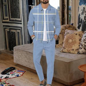 Ensemble chemise et pantalon décontracté pour homme Temu Factory, manches longues, fermeture éclair, motif uni, séchage rapide, polyester/coton, méthode de tissage tricotée - Product Image 3