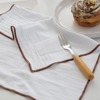 Serviettes de cuisine en coton et lin avec logo personnalisé, bordure multicolore, texture douce et froissée, pour usage quotidien, vente en gros