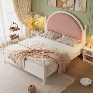 French Style Cream Solid Wood Mortise and Tenon Princess <b>Bed</b> 1.8m <b>Double</b> <b>White</b> 1.5m Pink Soft Back for Adult Bedroom - Product Image 4