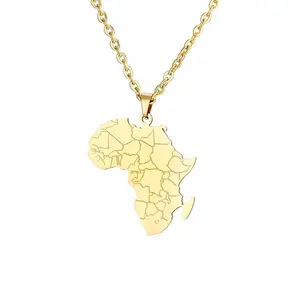 Pendentif africain plaqué or, collier personnalisé, en forme de carte d'afrique, en acier titane, en acier inoxydable