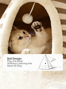 Großhandel Schaum-Haustier-Zeltbett - Winterwarm Gestreift für Katzen & Kleine Hunde 4 Größen Waschbar Weiches Kissen Unterschlupf - Product Image 2