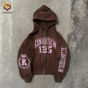 Nouveau design – Sweat à capuche personnalisé pour homme, épais (400 g/m²), 100 % coton French Terry, avec logo imprimé DTG, effet vieilli et délavé à l'acide, fermeture éclair - Product Image 2