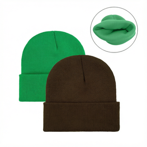 Unisex Solid Color Cuffed <b>Beanie</b> Hat 100% Acrylic Knit Winter Cap Casual Style for Adults Green and <b>Brown</b> Options - Product Image 1