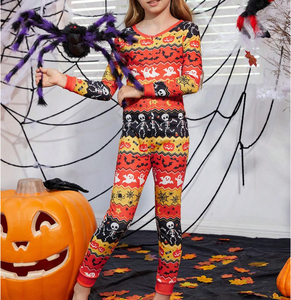 Conjunto de Pijamas Familiares de Bambú Personalizados para Halloween, Estampado de Esqueleto, Fantasma y Calabaza, Manga Larga, Ropa de Dormir para las Fiestas - Product Image 4