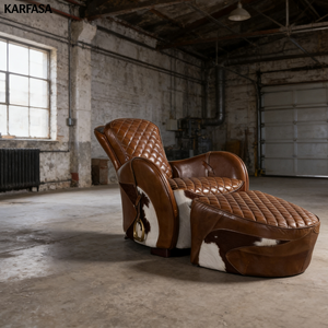 カスタマイズされた本革製リクライニング式現代風サドルチェア、リビングルーム用ラウンジチェア、フットスツール、ホームソファ、レジャー、寝室用木製 - Product Image 2