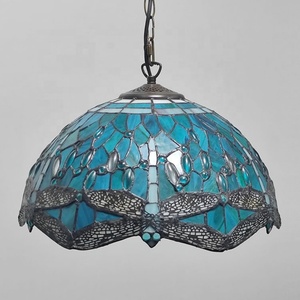 LongHuiJing 16Inch Mediterranean for Green Warm <b>White</b> Industrial Rustic Adjustable Height <b>Hanging</b> Stained Glass Pendant - Product Image 2