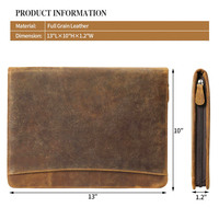 Porte-documents en cuir marron avec compartiment pour ordinateur portable, organiseur professionnel zippé, porte-stylos et emplacements pour cartes