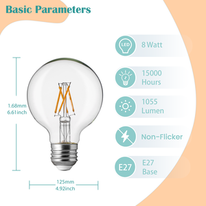 Ampoule à filament LED G40 8W 1055lm à revêtement blanc laiteux givré, E27, CRI élevé, lampe décorative pour l'éclairage des restaurants, best-seller - Product Image 2